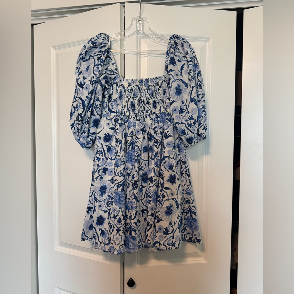 Abercrombie & Fitch Emerson Poplin Puff Sleeve Mini Dress in Blue Floral M